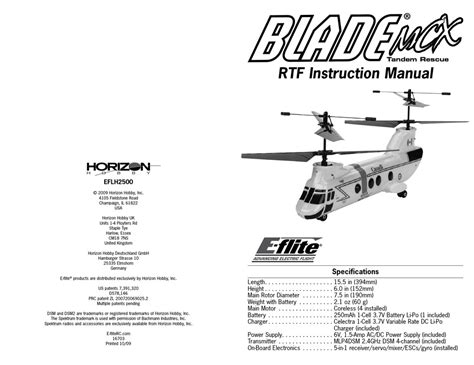 Blade Tandem Rescue BNF User Manual PDF